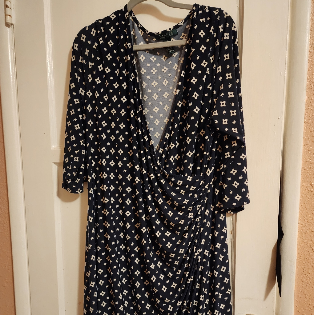 Lauren Ralph Lauren Plus Size Wrap Dress 3x Euc Navy Print